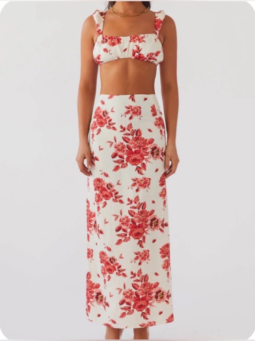 Peppermayo Valencia Villa Set Bralette Top (4) & Maxi Skirt (6) in Rosa Floria